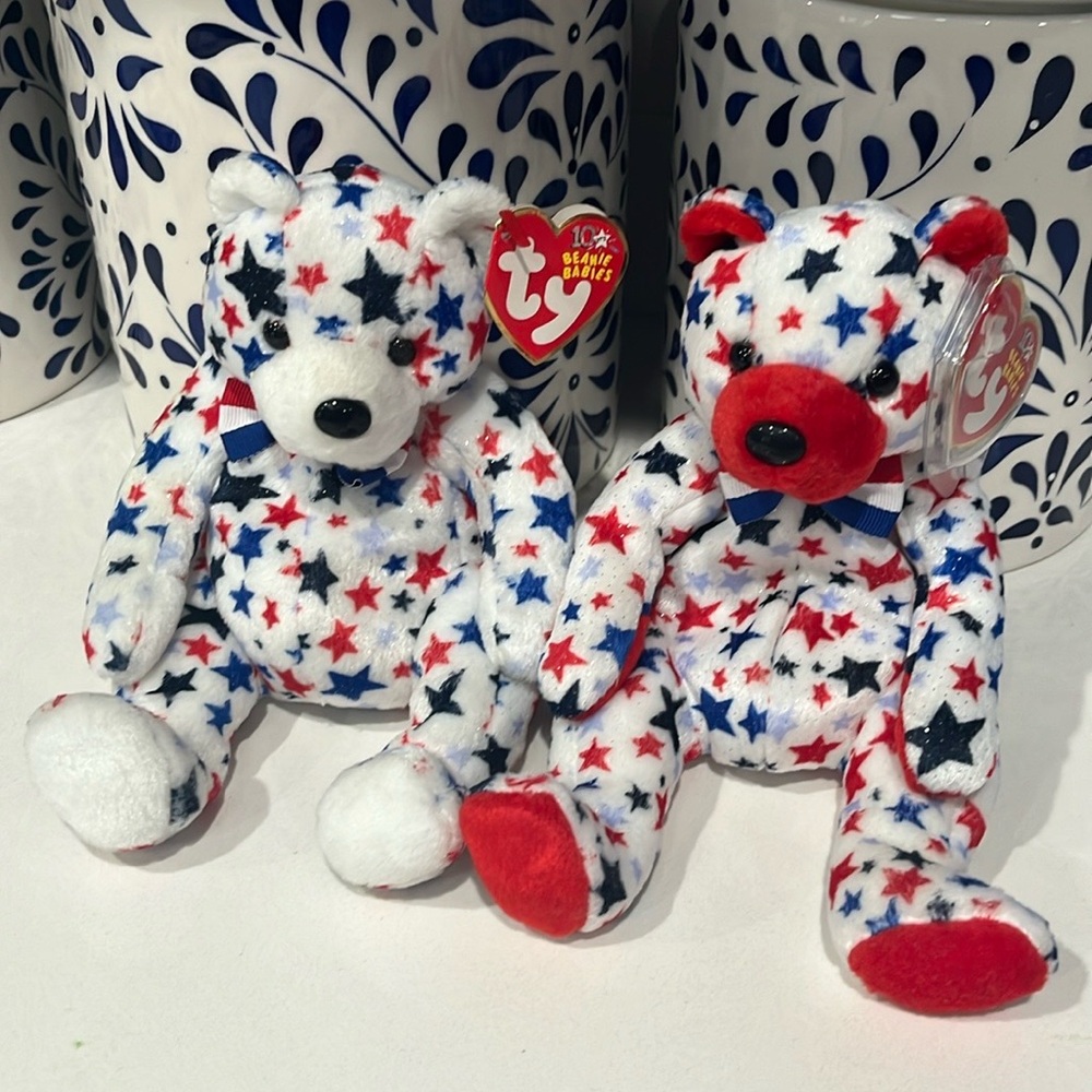 Ty Star-Patterned Teddy Bear - Red and White